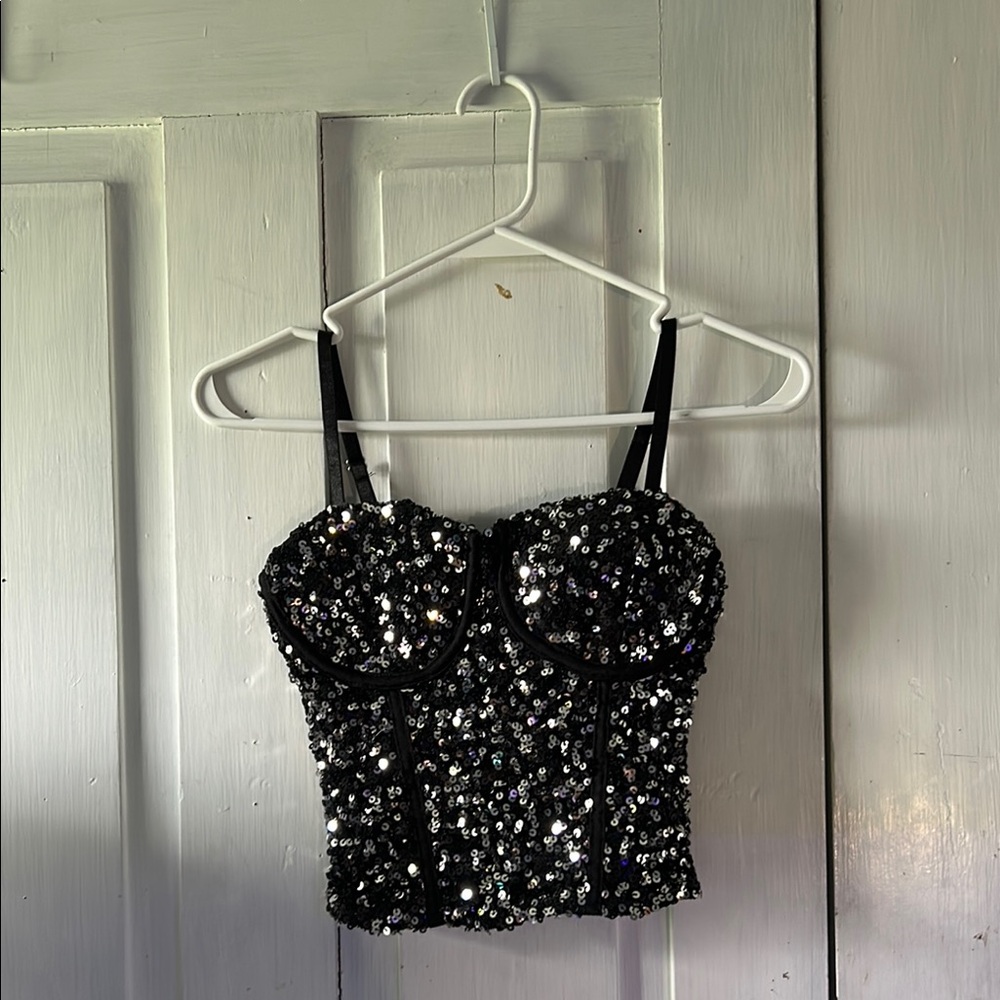 No Boundaries Black Sequin Crop Top